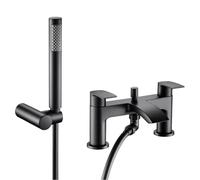 VeeBath Cascade Bath Shower Mixer - Matt Black Finish, G3/4" Inlet, Dual Lever, Deck Mounted Bath Mixer Taps with Round Shower Head, Double Round Edge Modern Bathroom Tap