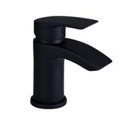 VeeBath Cascade Mono Basin Mixer Tap - Rounded Edge Design, Matt Black Finish, G1/2" Inlet with Pop-Up Waste, Single Lever, Deck Mounted, Modern Bathroom Tap, Sink Mixer with 1 Hole