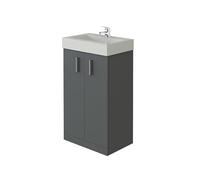 VeeBath Cloakroom Vanity Unit and Basin with Mono Basin Mixer Tap and Waste, Compact Square Bathroom Furniture Set, Ideal for Small Bathrooms and En-Suites in Grey, 450mm