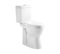 VeeBath Close Coupled Toilet, Ceramic Toilet Pan with Dual Flush Cistern, Soft Close, Quick Release Toilet Seat for Bathroom- White Gloss, Round Shape