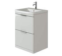 VeeBath COM600 Maye High Gloss White Waterproof VanityBasin Cabinet Furniture Unit with 2 Box Drawers & Ceramic Basin-600mm