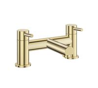 VeeBath Delta Bath Filler - Brushed Brass Finish, G3/4" Inlet, Dual Lever, Deck Mounted Bath Mixer Taps with Shower, Round Edge Double Bathroom Tap Modern Shower Mixer