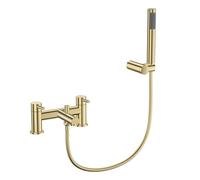 VeeBath Delta Bath Shower Mixer - Brushed Brass Finish, G3/4" Inlet, Dual Lever Deck Mounted with Round Shower Head, Bathroom Taps Basin Pair, Double Tap Shower Attachment