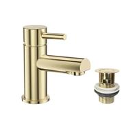 VeeBath Delta Mono Basin Mixer - Brushed Brass Finish, G1/2" Inlet, Single Lever, Rounded Edge Deck Mounted, Modern Design Sink Taps, Bathroom and Basin Tap