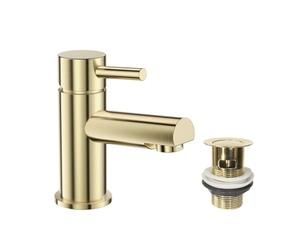 VeeBath Delta Mono Basin Mixer - Brushed Brass Finish, G1/2" Inlet, Single Lever, Rounded Edge Deck Mounted, Modern Design Sink Taps, Bathroom and Basin Tap