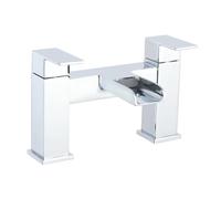 Veebath Double Square Waterfall Bath Filler Mixer Tap, Deck Mounted with Hot and Cold Indicators, Square Bathroom Taps Pair, Chrome G3/4", Modern Square Design