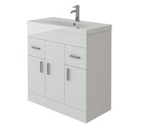 VeeBath EDGE800 Sobek Free Standing Basin Vanity Cabinet Unit with Doors Drawers & Rectangular Sink-800mm, White