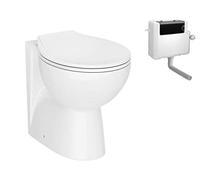 VeeBath Essentials Compact Bathroom Round Back to Wall WC Toilet Pan with Soft Closing Seat & Concealed Cistern - 515mm Deep