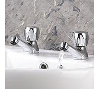 VeeBath Essentials Round Dome Twin Hot and Cold Sink Basin Taps Brass Faucet Pair with Ceramic Disc Technology - Chrome