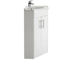 VeeBath High Gloss White Linx Corner Vanity Unit with Basin (555mm) with Prima Mono basin Mixer (Assembled)
