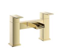 VeeBath Kinetic Square Waterfall Bath Filler Mixer Tap - Modern Dual Lever Design with Brushed Brass Finish, G3/4" BSP Inlet, Deck Mounted Square Bathroom Taps
