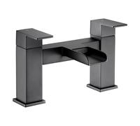 VeeBath Kinetic Square Waterfall Bath Filler Mixer Tap - Modern Dual Lever Design with Matt Black Finish, G3/4" BSP Inlet, Deck Mounted Square Bathroom Taps