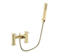 VeeBath Kinetic Square Waterfall Bath Shower Mixer - Brushed Brass Finish, Dual Lever Control, G1/2" BSP Inlet, Showerhead & Handheld Shower, Deck Mounted Square Bathroom Taps Pair