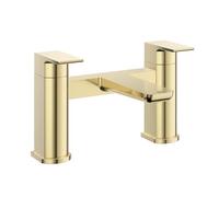 VeeBath Lagoon Soft Square Bath Filler Mixer - Modern Brushed Brass Finish, Dual Lever Control, G3/4" BSP Inlet, Deck Mounted Square Bathroom Taps Pair, Bath and Basin Taps