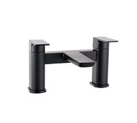 VeeBath Lagoon Soft Square Bath Filler Mixer - Modern Matt Black Finish, Dual Lever Control, G3/4" BSP Inlet, Deck Mounted Square Bathroom Taps Pair, Bath and Basin Taps