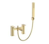 VeeBath Lagoon Soft Square Bath Shower Mixer - Brushed Brass Finish with Square Showerhead, Dual Lever Control, G3/4" BSP Inlet, Deck Mounted Bathroom Taps with Shower