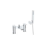 VeeBath Lagoon Soft Square Bath Shower Mixer - Chrome Finish with Square Showerhead, Dual Lever Control, G3/4" BSP Inlet, Deck Mounted Bathroom Taps with Shower
