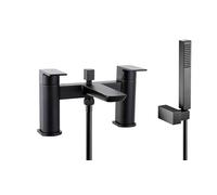 VeeBath Lagoon Soft Square Bath Shower Mixer - Matt Black Finish with Square Showerhead, Dual Lever Control, G3/4" BSP Inlet, Deck Mounted Bathroom Taps with Shower