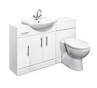 VeeBath Linx 1400mm Bathroom Vanity Unit Cabinet Combination Set with Storage and WC Toilet Unit, Pan and Cistern