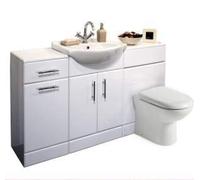 VeeBath Linx 1550mm Bathroom Vanity Unit Cabinet Combination Set with Storage and WC Toilet Unit, Pan and Cistern