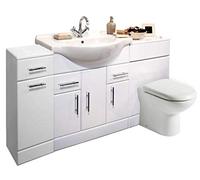 VeeBath Linx 1600mm Bathroom Vanity Unit Cabinet Combination Set with Storage and WC Toilet Unit, Pan and Cistern