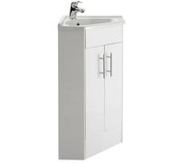 Veebath Linx 400mm Corner Vanity Unit High Gloss White With Basin + Basin Mixer