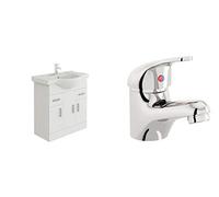 VeeBath Linx 750 Vanity Unit with Ceramic Wash Basin Sink and Mono Mixer Tap, Floor Standing, Soft Close Doors Bathroom Storage Cabinet- White (Flat Pack)