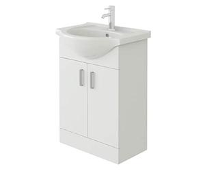 VeeBath Mars 550 Vanity Unit Furniture, Ceramic Wash Basin Sink, Floor Standing, Soft Close Doors Bathroom Storage Cabinet- White (Flat Pack)