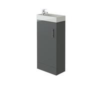 VeeBath Mini Cloakroom Vanity Unit and Basin with Mono Basin Mixer Tap and Waste, Space-Saving Square Bathroom Furniture Set in Anthracite Grey, 400mm