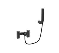 VeeBath Mist Bath Shower Mixer - Matt Black Finish with Square Showerhead, Dual Lever Control, G3/4" BSP Inlet, Deck Mounted Square Bathroom Taps Pair, Mixer Tap Shower Attachment