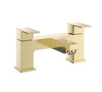 VeeBath Mist Square Bath Filler Mixer - Modern Brushed Brass Finish, Dual Lever Control, Solid Brass, G3/4" BSP Inlet, Deck Mounted Square Bathroom Taps, Sink Mixer Tap for Bathroom