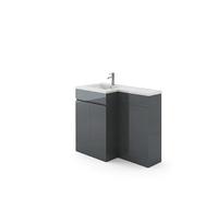 VeeBath Nexera Floor Standing L Shape LH Vanity Unit with Basin and Back to Wall WC Unit Set, Soft Close Door Vanity with WC and Sink Combination Unit in Anthracite Grey Finish.
