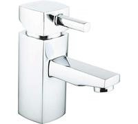 VeeBath OMR70 Oldham Soft Square Mono Basin Mixer Tap Brass with Spring Plug Push Button Waste 1/2" BSP Fitting and Flexi Pipes-Chrome