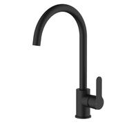 VeeBath Orbina Kitchen Mixer Tap, Modern Deck Mounted Swivel Spout Single Lever Tap One Hole, Mixer Taps for Kitchen Sink in Matt Black Finish, Modern Kitchen Tap with 20cm Spout