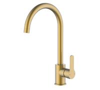 VeeBath Henry Kitchen Mixer Tap, Modern Deck Mounted Swivel Spout Single Lever Tap One Hole, Mixer Taps for Kitchen Sink in Brushed Brass Finish, Modern Kitchen Tap with 20cm Spout