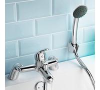 VeeBath Perth Modern Round Large Monobloc Single Lever Bath Shower Mixer Tap Bathroom Tub Filler Brass Faucet with Shower Head - Chrome