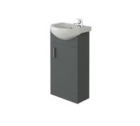 VeeBath Petite Cloakroom Vanity Unit and Basin with Mono Basin Mixer Tap and Waste, Round Bathroom Furniture Set, Ideal for Small Bathrooms and En-Suites in Grey, 420mm