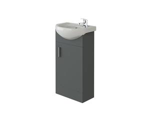 VeeBath Petite Cloakroom Vanity Unit and Basin with Mono Basin Mixer Tap and Waste, Round Bathroom Furniture Set, Ideal for Small Bathrooms and En-Suites in Grey, 420mm