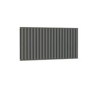 VeeBath Rennes Anthracite Low Carbon Mild Steel Horizontal Double Panel Mirror Bathroom Heating Radiator - 600 x 1185mm, RHAD55