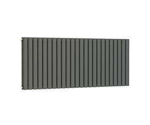 VeeBath Rennes Anthracite Low Carbon Mild Steel Horizontal Double Panel Mirror Bathroom Heating Radiator - 600 x 1420mm, Anthracite Grey