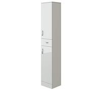 VeeBath Renova Floor Standing Tall Bathroom Storage Cabinet, Slim MDF Tallboy Unit with Soft Close Door and Removable Shelves, Modern Bathroom Storage in Gloss White, 190 x 35 x 30cm