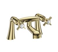 VeeBath Ripple Traditional Bath Filler Mixer Tap - Classic Brushed Brass Finish, Victorian Style, Dual Lever Control, Deck Mounted Bathroom Tap, G3/4" Inlet, Bath Sink Taps for Traditional Bathrooms