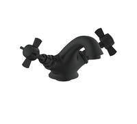 VeeBath Ripple Traditional Mono Basin Mixer Tap - Victorian Style, Matt Black Finish, Dual Lever, Deck Mounted Bathroom Taps, G1/2" Inlet with Pop-Up Waste, Classic Sink Tap for Bathroom & Cloakroom