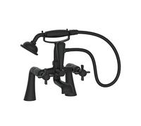 VeeBath Ripple Traditional Telephone Bath Shower Mixer Tap with Kit - Matt Black Finish, Dual Lever Control, G3/4" Inlet, Bath Sink Tap with Shower Attachment, Victorian Style Bathroom Tap
