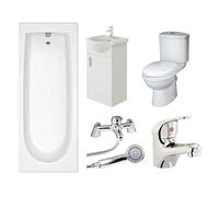 VeeBath Rosina 1700mm Bath, Modern Toilet, Vanity Sink Unit, Shower & Basin Mixer Taps High Gloss White Bathroom Suite