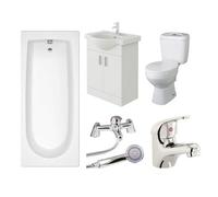 Veebath Rosina 1700mm Bath, White Vanity Unit & Taps Bathroom Suite