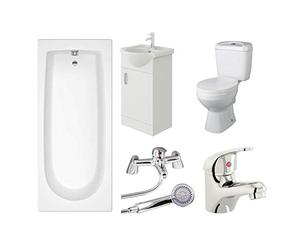 VeeBath Rosina High Gloss White Curve Single Ended 1500mm Modern Bath Toilet Basin Sink Vanity Tap Waste Bathroom Suite