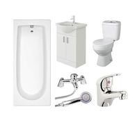 VeeBath Rosina High Gloss White Curve Single Ended 1600mm Modern Bath Toilet Basin Sink Vanity Tap Waste Bathroom Suite