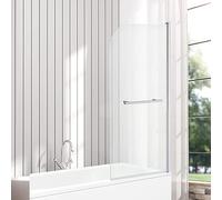 VeeBath RST035 Jade 6mm Curved Edge Toughened Safety Glass Bath Screen Panel with Towel Rail Shower Chrome - 1400x800mm