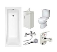 VeeBath Sophia 1700mm Bath, Modern Toilet, Vanity Sink Unit, Shower & Basin Mixer Taps High Gloss White Bathroom Suite